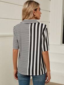 SHEIN LUNE In sọc Nút phía trước Áo sơ mi - Nhiều màu - Xem 2