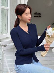 DAZY 扇贝边纽扣前开衫，秋季女装