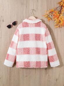 SHEIN Tween Girl Buffalo Plaid Pattern Dual Pocket Zipper Teddy Coat Without Sweater - Multicolor - View 2