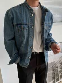 DAZY Men Flap Pocket Denim Jacket - Blue - View 8