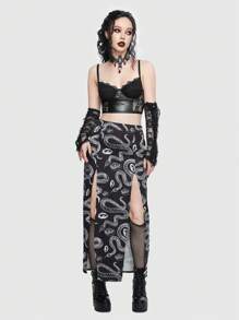 ROMWE Goth Snake Print Split Thigh Skirt - Black - View 2