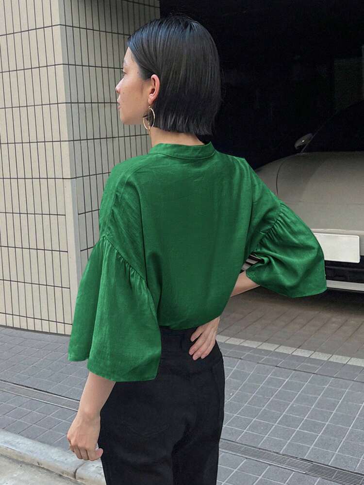 Solid Drop Shoulder Button Front Shirt Easter