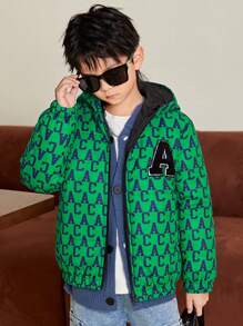 SHEIN Tween Boy Letter Patched Hooded Puff Coat