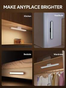 JMMO LED 灯橱柜灯，3 种颜色，可充电电池供电夜灯，照明记忆和磁性底座，方便免粘安装，适用于楼梯厨房浴室床、橱柜和墙壁装饰 - 白色 - 查看 2