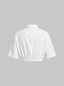 SHEIN MOD Solid Drop Shoulder Crop Shirt - White - View 2