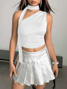 SHEIN ICON Top Court Unicolore À Col Asymétrique À Ruché