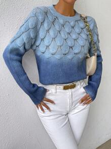 Chiquease Ombre Pattern Round Neck Sweater - Blue - View 6