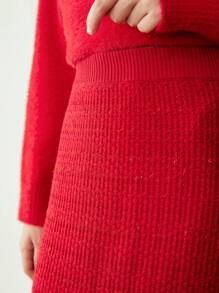 MOTF PREMIUM Fuzzy Áo len dệt kim Váy - Đỏ - Xem 3