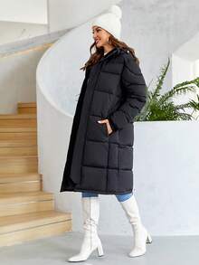 Cinemore Slant Pocket Zip Up Hooded Padded Coat - Black - View 3