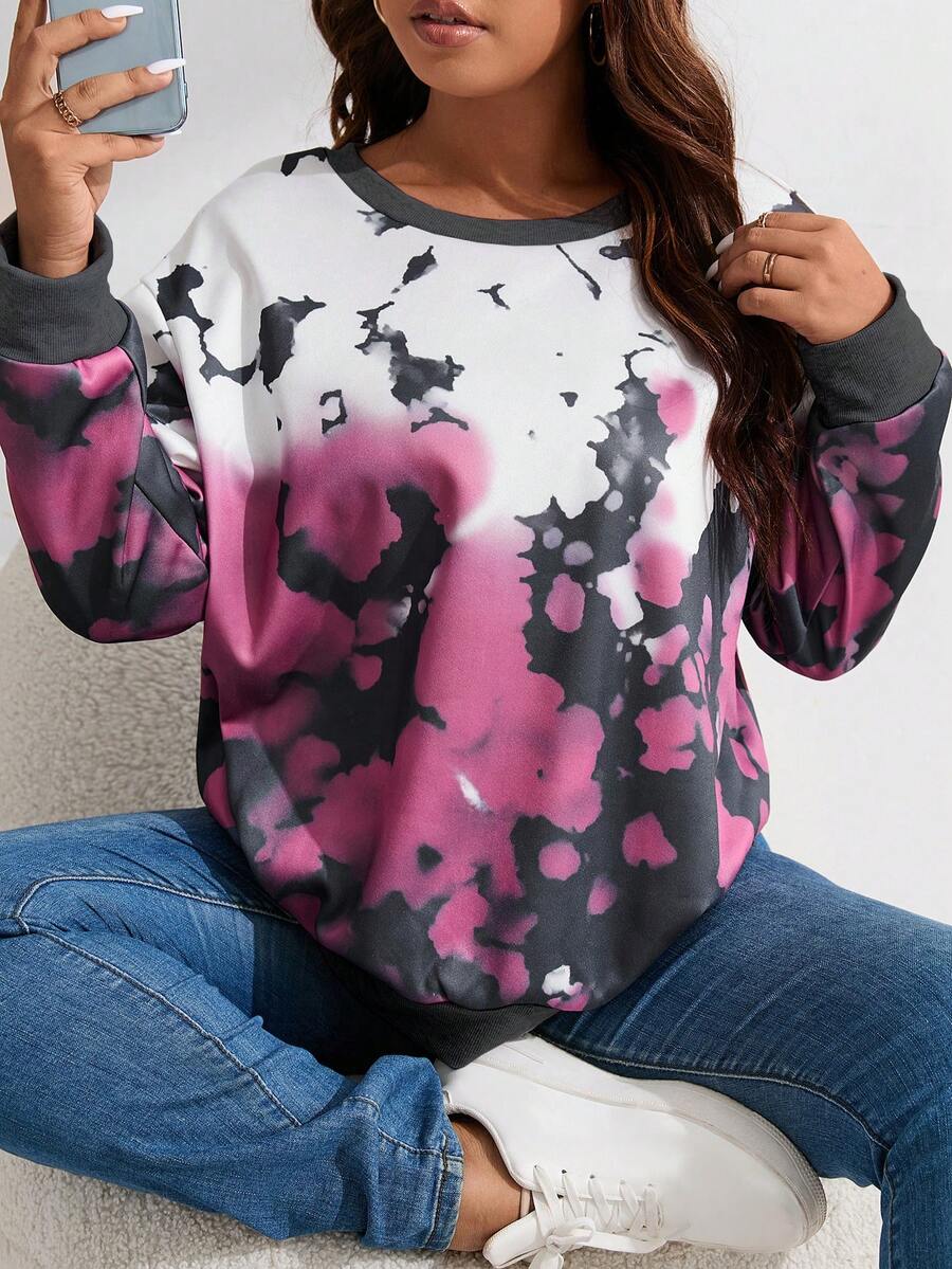 SHEIN Essnce Hơn Nhuộm buộc Thả vai Áo nỉ - Màu tím - Xem 1