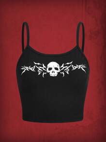 ROMWE Grunge Punk Áo khoác và áo lót dành cho xe tăng nữ Gân đan Lễ Các Thánh Giải trí - màu đen - Xem 2