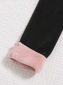 SHEIN Cô gái Tween Đồ họa Khẩu hiệu Lót nhiệt Nhiệt Xà cạp - màu đen - Xem 5