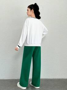 Teen Girl Letter Graphic Drop Shoulder Pullover & Sweatpants - Multicolor - View 2
