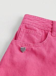 SHEIN MOD Solid Wrap Denim Skort - Pink - View 4