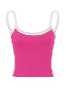 INAWLY Contrast Binding Cami Top Graphic Tees Women Tops - Rose Red - View 4