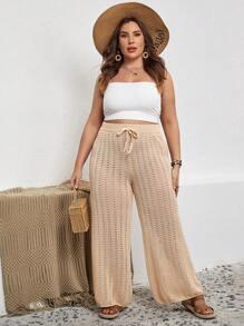 Swim Lushoire Plus Drawstring Waist Cover Up Trousers - Apricot - View 3