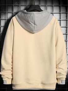 Men Letter Patched Detail Drop Shoulder Drawstring Hoodie