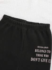 SHEIN Cô gái Tween Đồ họa Khẩu hiệu Lót nhiệt Nhiệt Xà cạp - màu đen - Xem 4