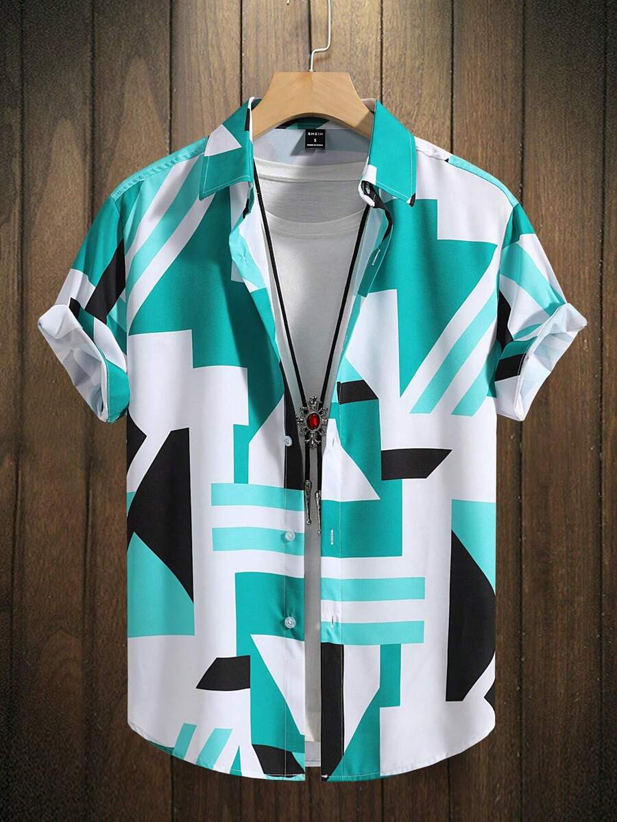 Manfinity Homme Men Geo Print Shirt Without Tee - Green - View 1