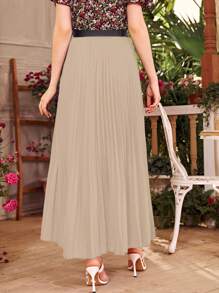 Modelyn Solid Pleated Belted Maxi Skirt - Khaki - View 2