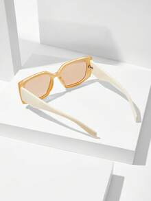 SHEIN VCAY 方形镜框时尚眼镜，适合夏季波西米亚风 - 香檳色 - 查看 5