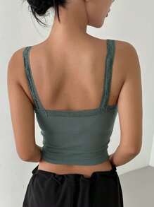 DAZY Trang trí ren Nút phía trước Cắt chóp Cami - màu xanh lá - Xem 2