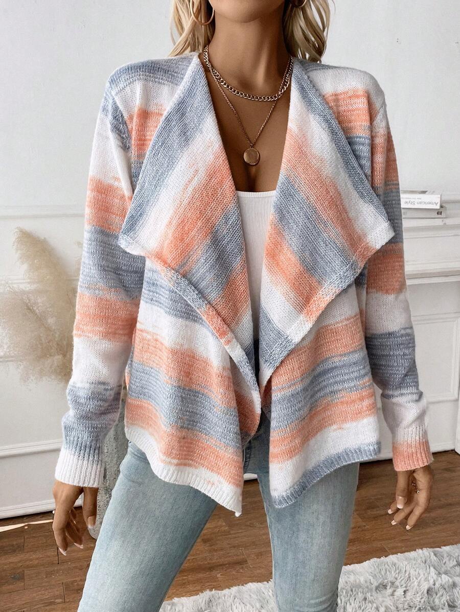 SHEIN LUNE Áo len cardigan cổ thác nước nhiều màu - Nhiều màu - Xem 1