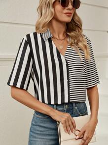 SHEIN LUNE In sọc Nút phía trước Áo sơ mi - Nhiều màu - Xem 3