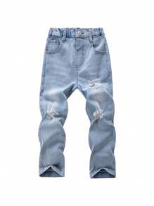 Young Boy Ripped Frayed Bleach Wash Jeans - Light Wash - View 1