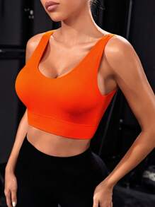 素色條紋針織運動型胸罩 - 橘色 - 查看 1