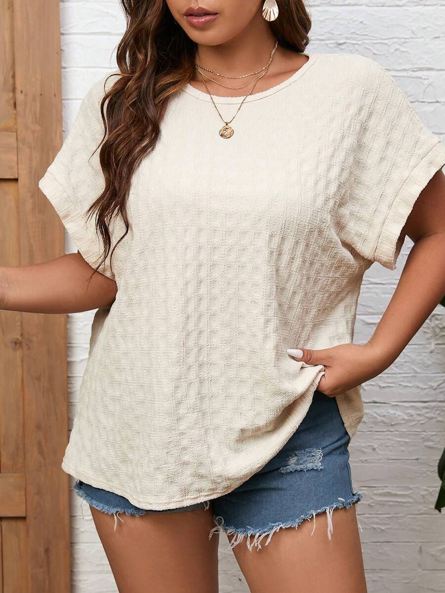 INAWLY Plus Solid Batwing Sleeve Tee - Beige - View 1