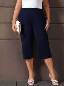 EMERY ROSE Plus Solid Capris Pants - Navy Blue - View 4