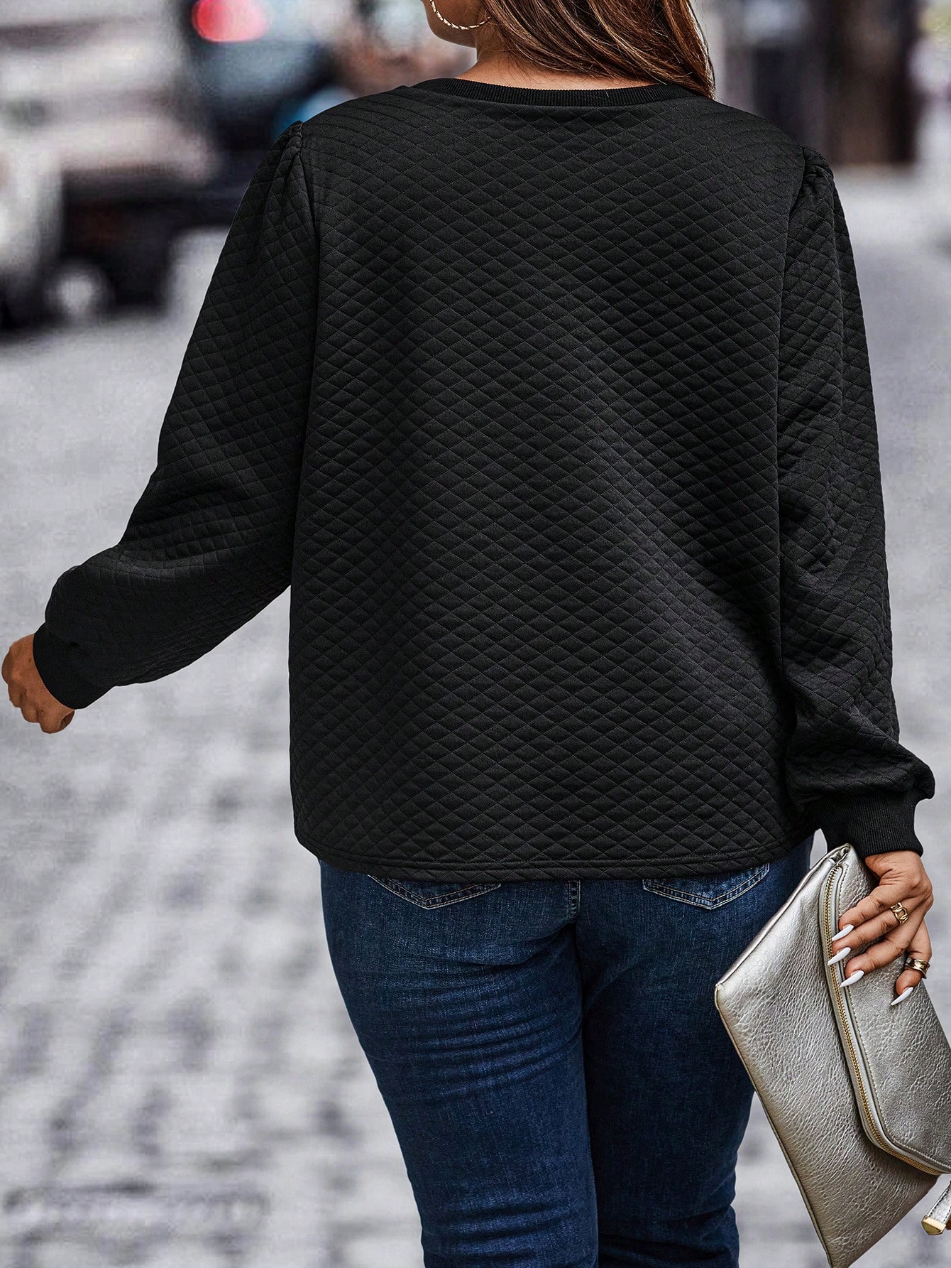 SHEIN Essnce Plus Halloween Solid Puff Sleeve Sweatshirt SHEIN USA