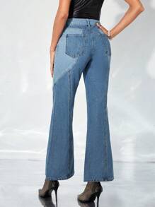 SHEIN BAE Khối màu Quần ống loe - Rửa trung bình - Xem 2