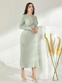 Modelyn Cotton Twist Front Ribbed Knit Dress