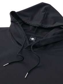 Men Horse Print Kangaroo Pocket Drawstring Hoodie - Black - View 6