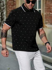 Manfinity Homme Men Plus Allover Contrast Trim Polo Shirt - Multicolor - View 3