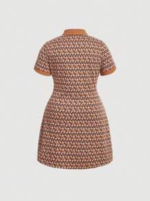SHEIN MOD Vestido con botones delanteros con ribete de contraste y estampado geométrico en toda la prenda, para verano, tallas grandes - Multicolor - Ver 2
