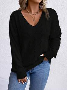SHEIN LUNE Plus Pointelle Knit Drop Shoulder Sweater, For Winter