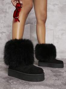 SHUZIA Women's Fuzzy Cuff Slip On Boots For Summer Shoes Spring Shoes Spring Break Easter For Christmas Valentine's Day - Black - View 5