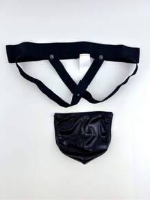 Jockstrap sexy de ropa interior para hombres con cinta de contraste metálica - Negro - Ver 2