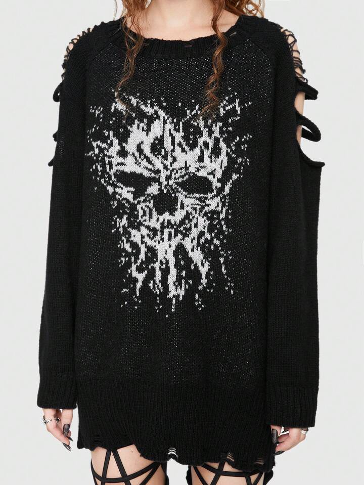 Goth Skull Pattern Cut Out Sweater | SHEIN EUR