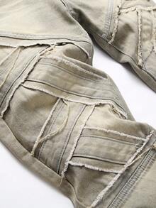 Men Zipper Detail Skinny Jeans - Yellow - View 3