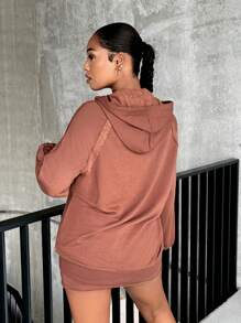 SHEIN SXY Zip Up Raglan Sleeve Drawstring Hoodie