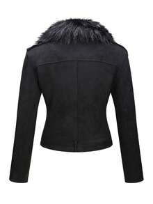 Risissida Women's Retro Short Jacket With Faux Fur Collar - Perfect Fashionable Motorcycle Style Outerwear For Stylish Ladies - Black - View 8