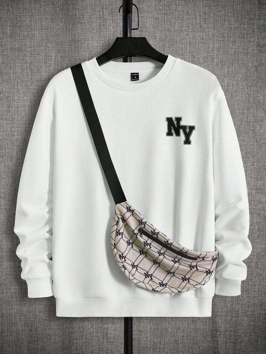 Manfinity RebelGame Oversized Men's Letter Graphic Sweatshirt & Bag Set - White - View 1
