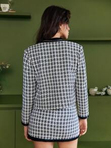 SHEIN Frenchy Abrigo corto elegante con botones delanteros para mujer, adecuado para ir al trabajo, otoño/invierno - Blanco y Negro - Ver 3