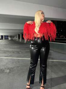 SHEIN SXY Plus Fringe Trim Crop Sweater