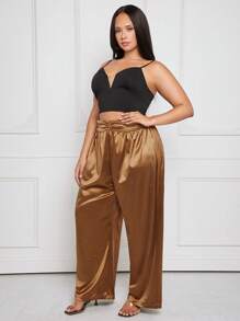 SHEIN SXY Plus Solid Wide Leg Pants - Ginger - View 3