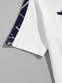 GENTILAND 男士字母圖案T恤&幾何印花腰部抽繩衛褲 - 藍白色 - 查看 4